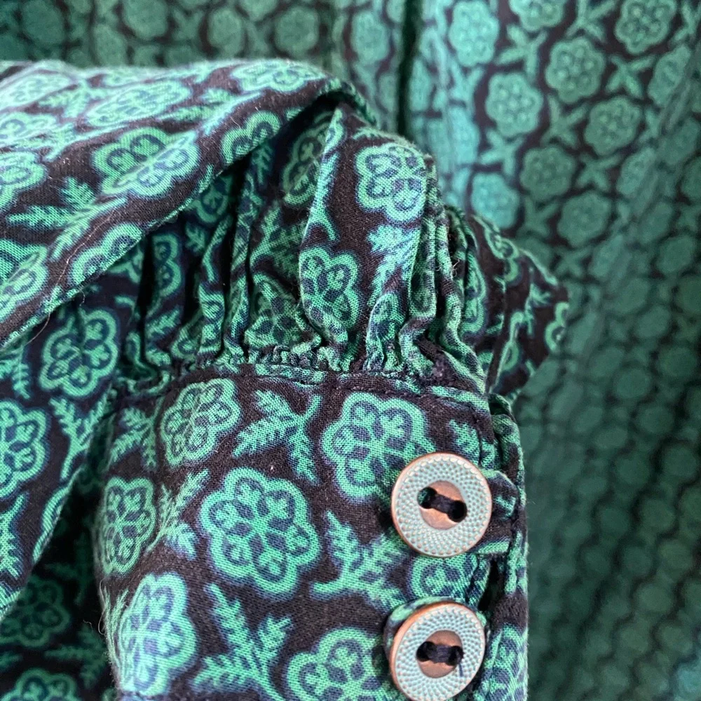 Maeve Anthropologie Jumpsuit Geoscope Beltws Pockets Pull On Green Navy XS - Picture 10 of 16